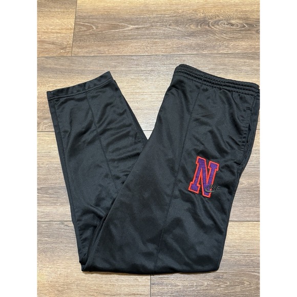 Vintage 90s Nike Track Pants Sweats Black Patch Logo Men's Size Medium Athletic - Picture 1 of 9